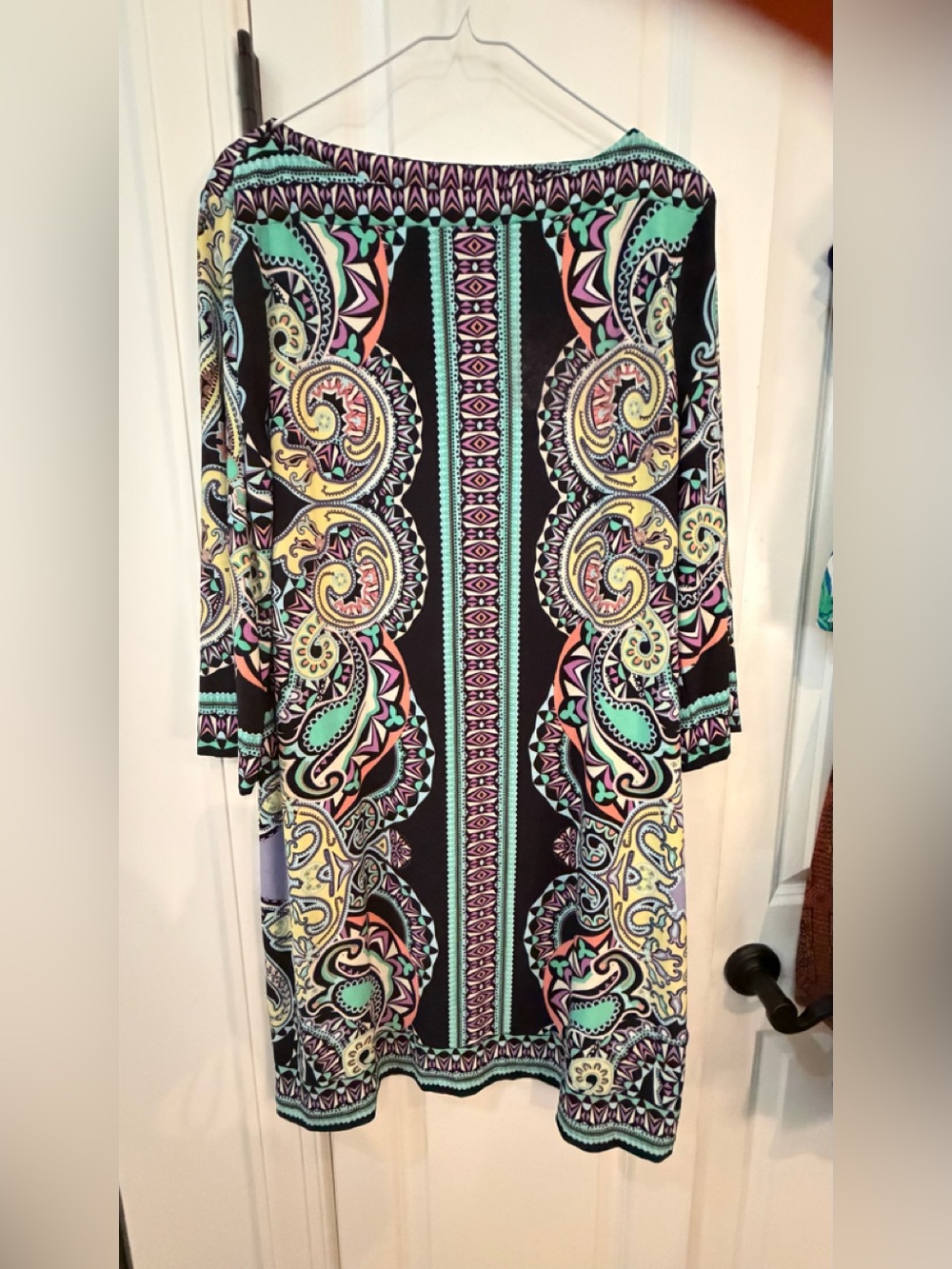 ECI Black Paisley-Print Long Sleeve Dress with Mint, Yellow and Pink Accents xxl